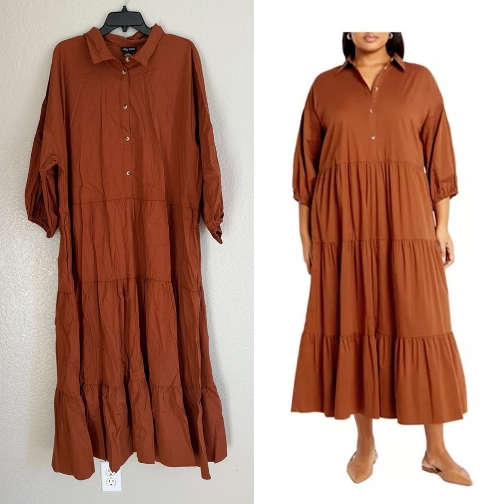 City Chic Plus Size Kara Tiered Midi Dress Amber